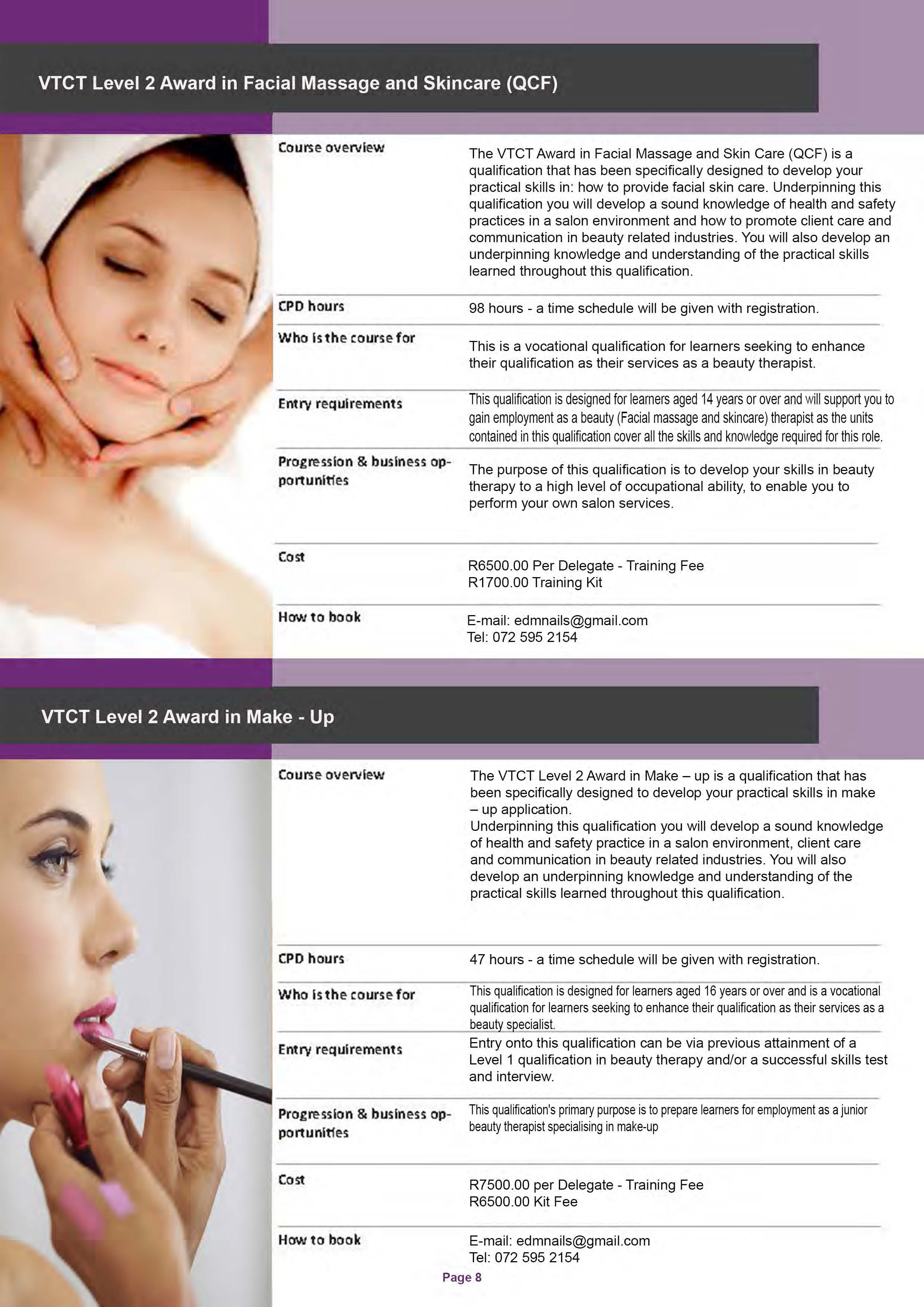 VTCT Level 2 Award in Facial Massage and Skincare & VTCT Level 2 Award in Make-Up